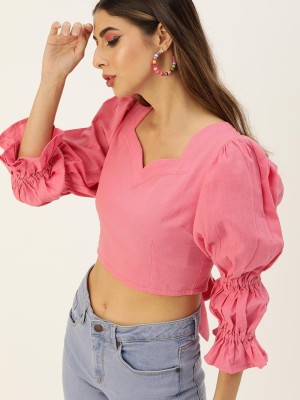 THE DRY STATE Casual 3/4 Sleeve Solid Women Pink Top