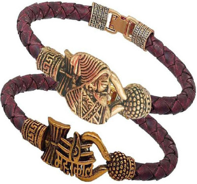 Gloxinia Brass, Leather Sterling Silver Bracelet Set(Pack of 2)