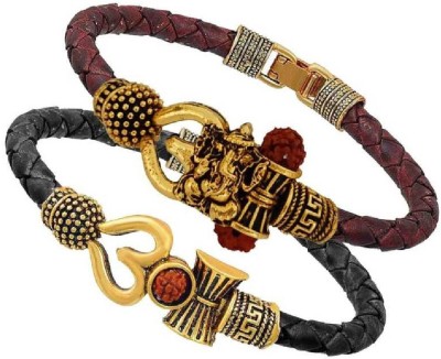 Pratima Brass, Leather Gold-plated Bracelet Set(Pack of 2)