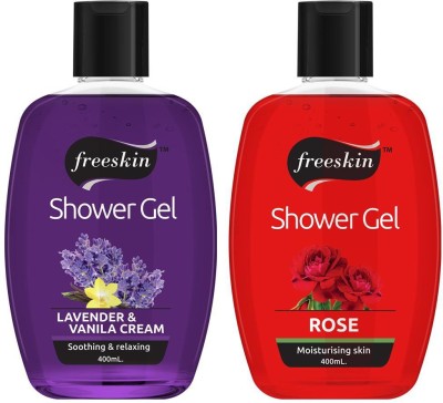 Free Skin Lavender Vanila Cream and Rose Shower Gel,400ml each, Suitable All Skin types, PACK OF 2(2 x 200 ml)