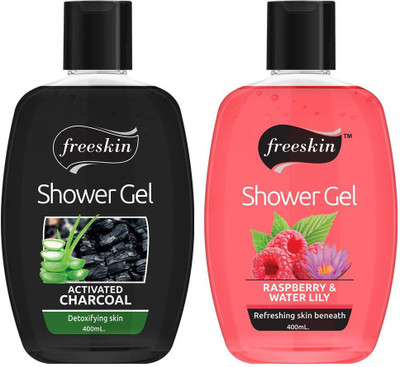Free Skin Charcoal and Raspberry Water Lily Shower Gel,400ml each, Suitable al Skin types, PACK OF 2(2 x 400 ml)