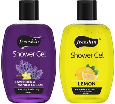 Free Skin Lavender Vanila Cream and Lemon Shower Gel, 400ml each, Suitable all Skin Types, PACK Of 2(2 x 400 ml)
