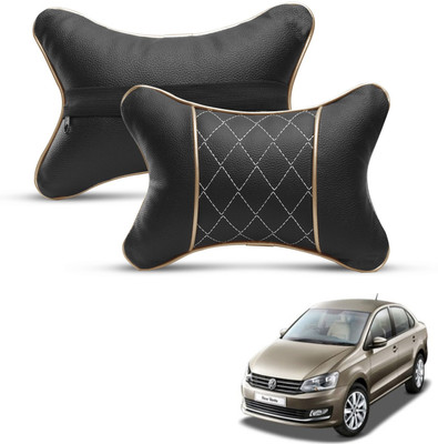 MOCKHE Black, Beige Leatherite Car Pillow Cushion for Volkswagen(Rectangular, Pack of 2)