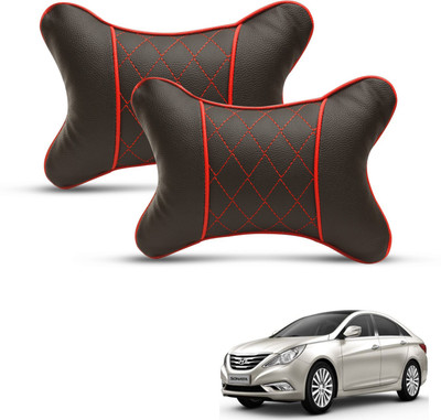 MOCKHE Black, Red Leatherite Car Pillow Cushion for Hyundai(Rectangular, Pack of 2)