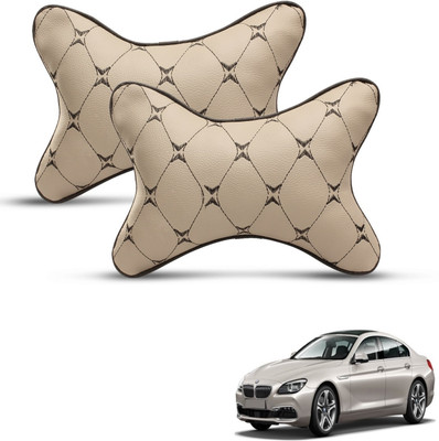 MOCKHE Beige, Black Leatherite Car Pillow Cushion for BMW(Rectangular, Pack of 2)