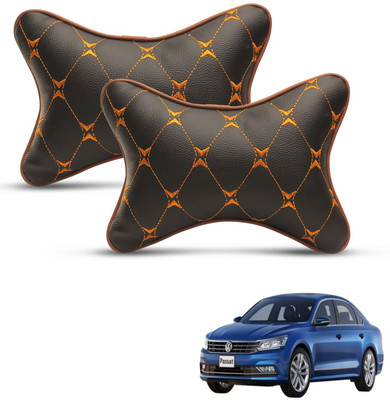 MOCKHE Black, Orange Leatherite Car Pillow Cushion for Volkswagen(Rectangular, Pack of 2)