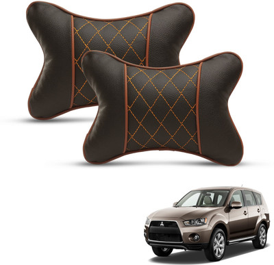 MOCKHE Black, Brown Leatherite Car Pillow Cushion for Mitsubishi(Rectangular, Pack of 2)
