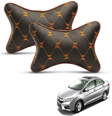 MOCKHE Black, Orange Leatherite Car Pillow Cushion for Honda(Rectangular, Pack of 2)