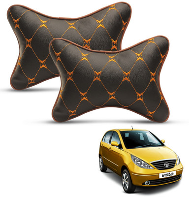 MOCKHE Black, Orange Leatherite Car Pillow Cushion for Tata(Rectangular, Pack of 2)