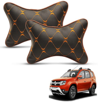MOCKHE Black, Orange Leatherite Car Pillow Cushion for Renault(Rectangular, Pack of 2)