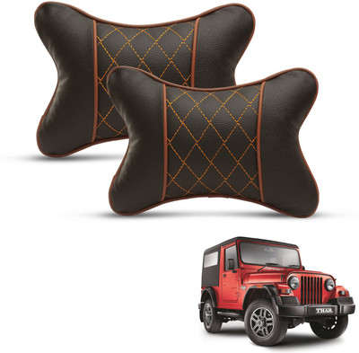 MOCKHE Black, Orange Leatherite Car Pillow Cushion for Mahindra(Rectangular, Pack of 2)