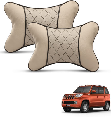 MOCKHE Beige Leatherite Car Pillow Cushion for Mahindra(Rectangular, Pack of 2)