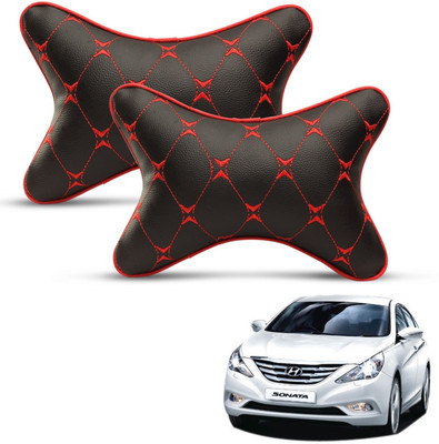 MOCKHE Black, Red Leatherite Car Pillow Cushion for Hyundai(Rectangular, Pack of 2)