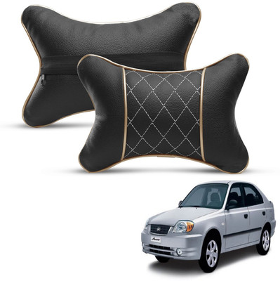 MOCKHE Black, Gold Leatherite Car Pillow Cushion for Hyundai(Rectangular, Pack of 2)