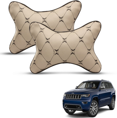 MOCKHE Beige, Black Leatherite Car Pillow Cushion for Universal For Car(Rectangular, Pack of 2)