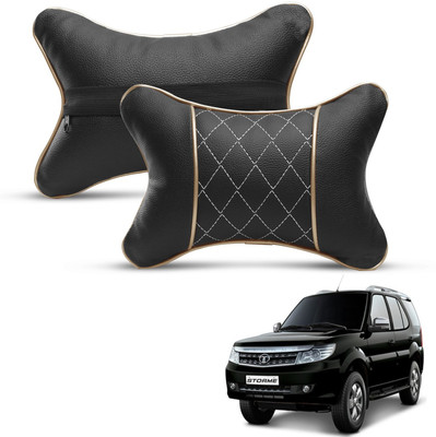 MOCKHE Black, Beige Leatherite Car Pillow Cushion for Tata(Rectangular, Pack of 2)