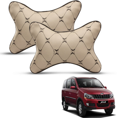 MOCKHE Beige, Black Leatherite Car Pillow Cushion for Mahindra(Rectangular, Pack of 2)