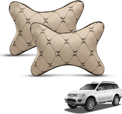 MOCKHE Beige, Black Leatherite Car Pillow Cushion for Mitsubishi(Rectangular, Pack of 2)