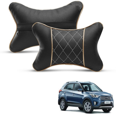 MOCKHE Black, Gold Leatherite Car Pillow Cushion for Hyundai(Rectangular, Pack of 2)