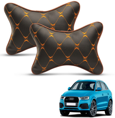 MOCKHE Black, Orange Leatherite Car Pillow Cushion for Audi(Rectangular, Pack of 2)
