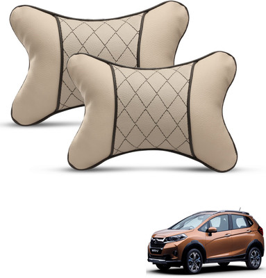 MOCKHE Beige Leatherite Car Pillow Cushion for Honda(Rectangular, Pack of 2)