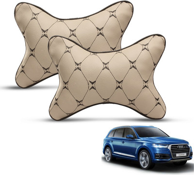 MOCKHE Beige Leatherite Car Pillow Cushion for Audi(Rectangular, Pack of 2)