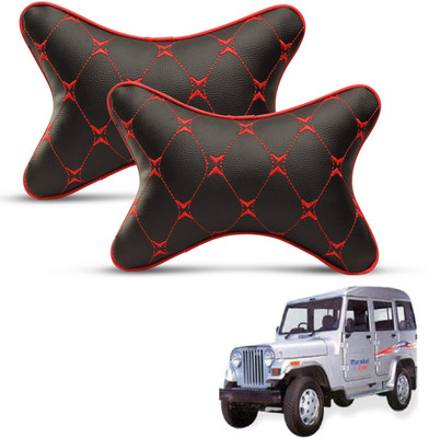 MOCKHE Black, Red Leatherite Car Pillow Cushion for Mahindra(Contemporary, Pack of 2)
