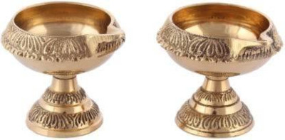 Rolimoli Pure Brass Small Kuber Pendi Stand Diya !! set of 2 Brass (Pack of 2) Table Diya Set(Height: 2.5 inch)