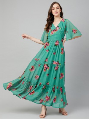 RARE Women Fit and Flare Green Dress