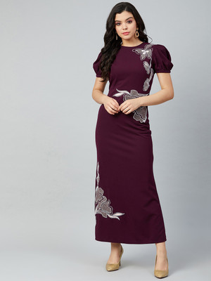 ATHENA Women Sheath Maroon Maxi/Full Length Dress