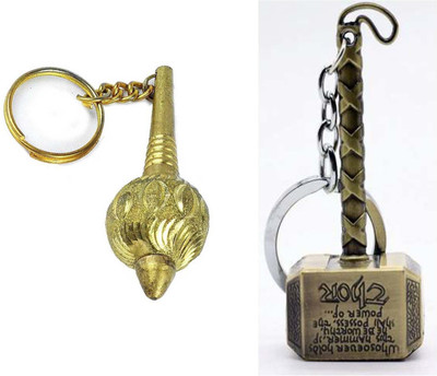 Rashi Traders 2 Golden Gada & Brown Thor Hammer Key Chain Key Chain