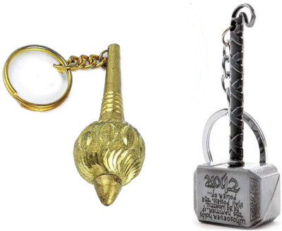 Rashi Traders 2 Golden Gada & Silver Thor Hammer Key Chain Key Chain
