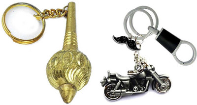 Rashi Traders 2 Golden Gada & Bike And Moonchh With Locking Silver And Black Key Chain Key Chain