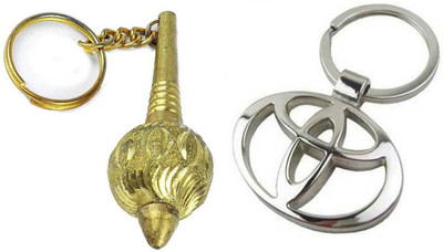 Rashi Traders 2 Golden Gada & Toyota Car Logo Silver Key Chain Key Chain