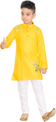 Oxipital Club Boys Festive & Party Kurta and Pyjama Set(Yellow Pack of 1)