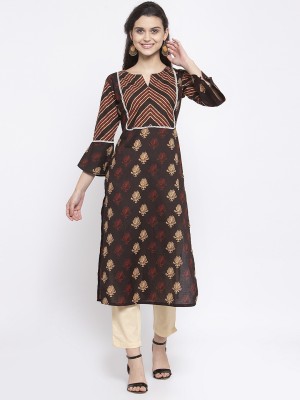 indibelle Women Floral Print Straight Kurta(Brown)