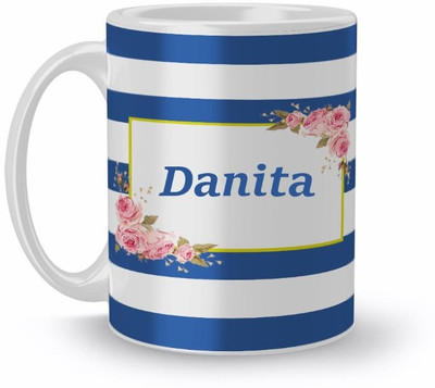 Beautum Name Danita Blue Stripes Pattern Printed White Ceramic (350)ml Model No:NVS4247 Ceramic Coffee Mug(350 ml)