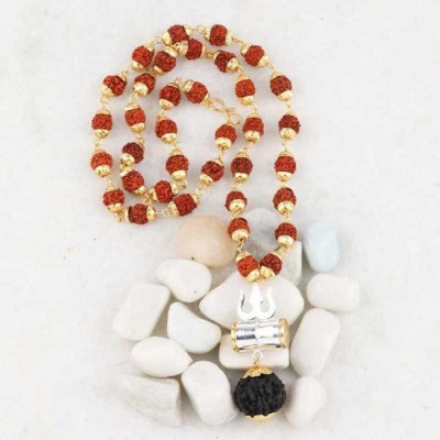 Green Spiritual Religious Jewelllary Rudraksh Mala 5 Mukhi Rudraksh 8MM (36 Beads) Brass, Wood Chain