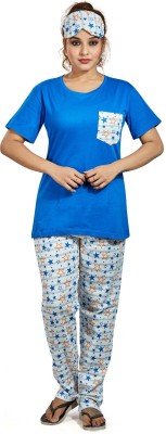 LABEL MY Women Printed Blue Top & Pyjama Set