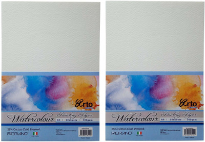 Campap FABRIANO 25% Cotton Cold Pressed, Acid Free, (Small Size) A5 300 gsm Watercolor Paper(Set of 2, Off-White)