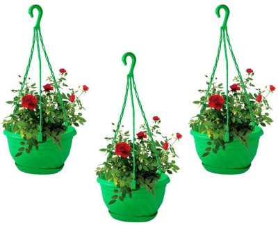 TrustBasket Plastic Hanging Basket Green (Set of 3) Plant Container Set(Pack of 3, Polythene)