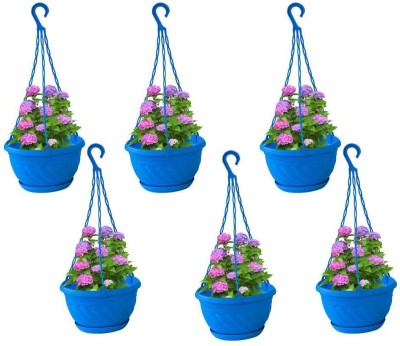 TrustBasket Plastic Hanging Basket Blue (Set of 6) Plant Container Set(Pack of 6, Polythene)