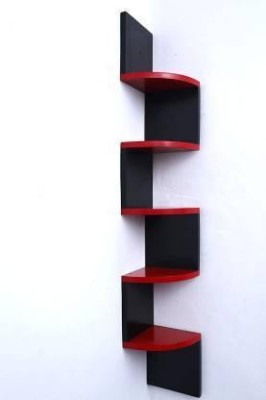 OnlineCraft zigzag RED,BLACK Wooden Wall Shelf(Number of Shelves - 5, Red, Black)