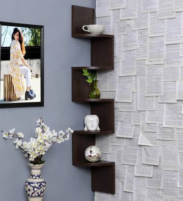 CLICKBAZZAR Wooden Corner Mount Wall Shelves Zigzag Shape (Number of Shelves - 5, Brown)MDF Wooden Wall Shelf(Number of Shelves - 5, Brown)