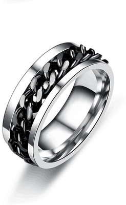 Crazy Fashion Classy Stainless Steel Spinner Chain Ring Size: 20 (Black - Silver) for Unisex (1 Pcs) Stainless Steel Silver Plated Ring