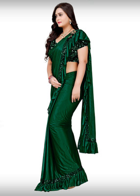 YUVIFLAIR Embellished Bollywood Lycra Blend Saree(Green)