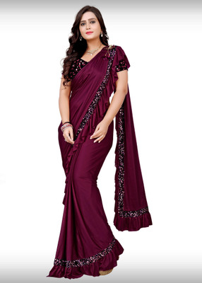 Yuvi Fab Embellished Bollywood Lycra Blend Saree(Purple)