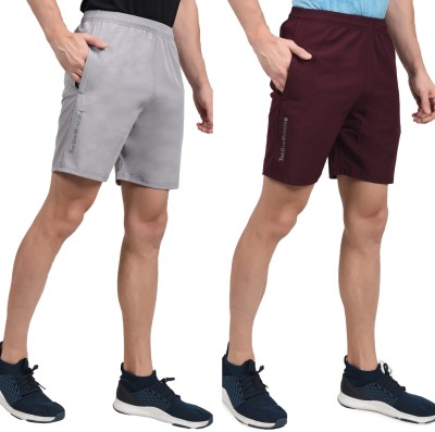 The Gym Monster Solid Men Grey, Maroon Sports Shorts