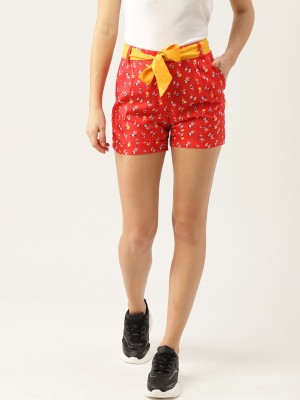 Alsace Lorraine Paris Floral Print Women Red Basic Shorts