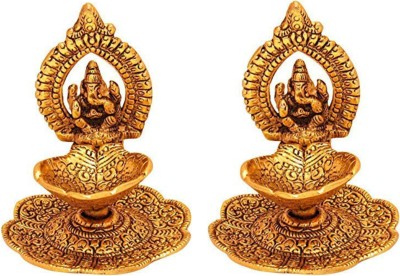 White Box Metal Laxmi Ganesh Hand Diya With For Pooja or as Puja Article Hath Deepak (3X3 inch, Gold, Pack of 2) Decorative Showpiece  -  7 cm(Aluminium, Gold)